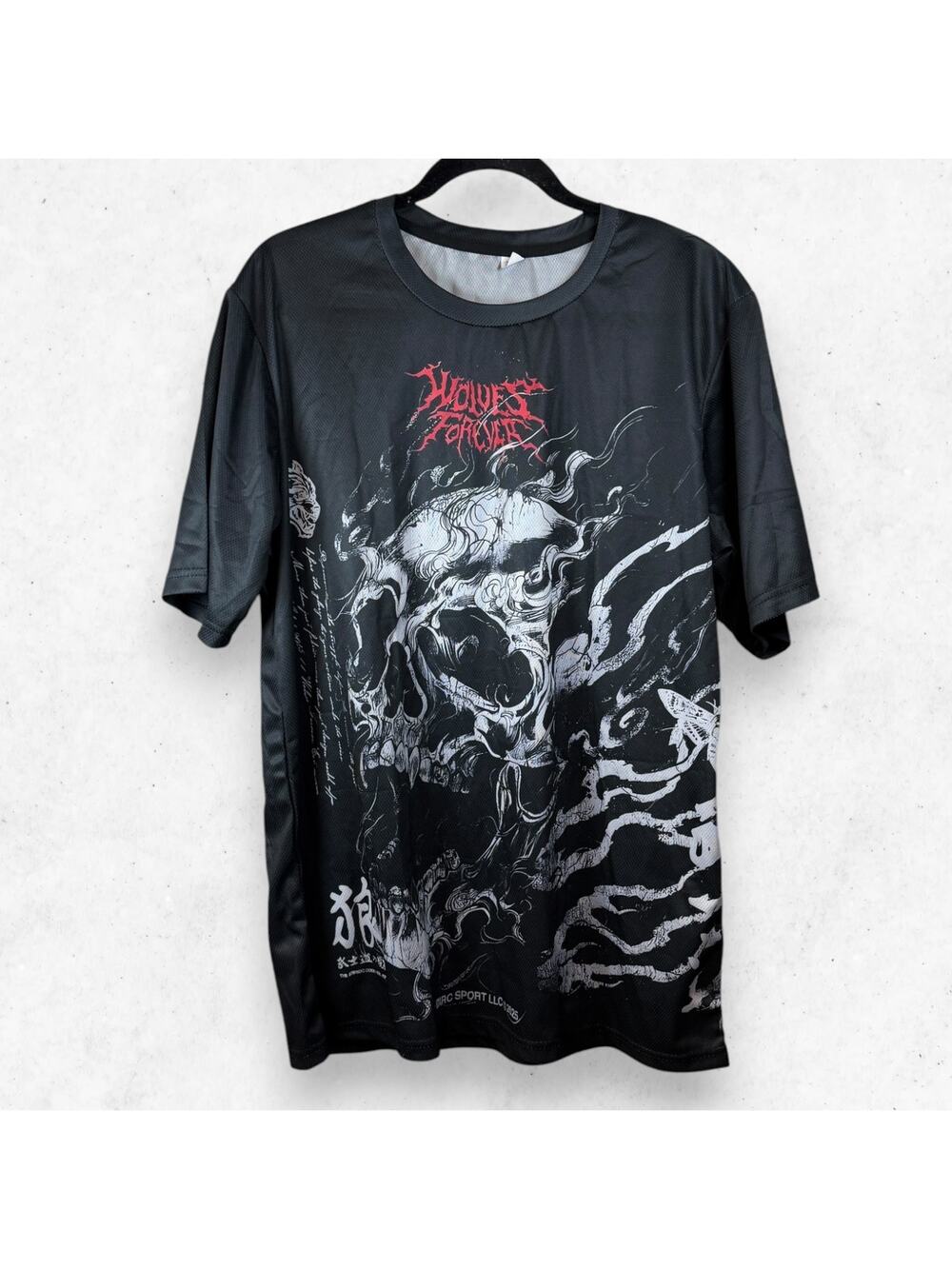 Wolves Forever Skull Graphic All Over Print Mesh Tee Jersey Black XXL